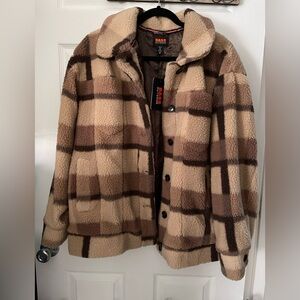 💃 BASS OUTDOOR Women's Brown Plaid Sherpa Soft Jacket Size L NWT